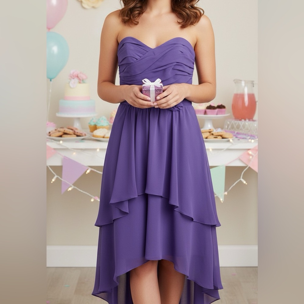 Alfred Angelo Purple Chiffon High-Low Strapless Dress | Style 442673 | Size 20